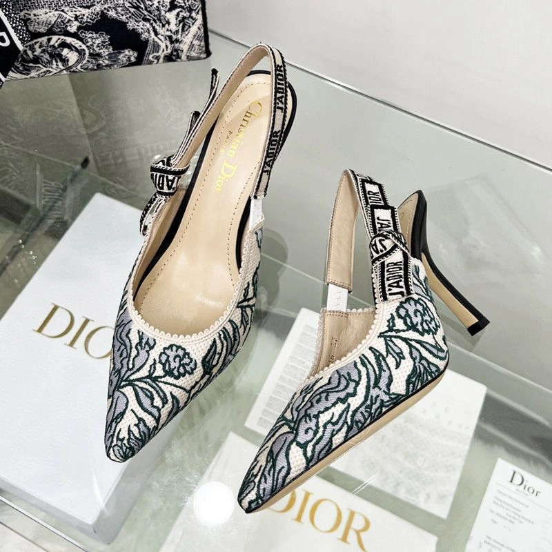 J'Adior Slingback Pumps Women Brocart Motif Canvas Blue BestValue 881 - Image 3