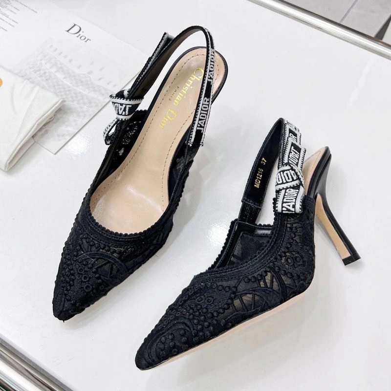 J'Adior Slingback Pumps Women D-Lace Motif Macrame Black EasyMatch 3948 - Image 3