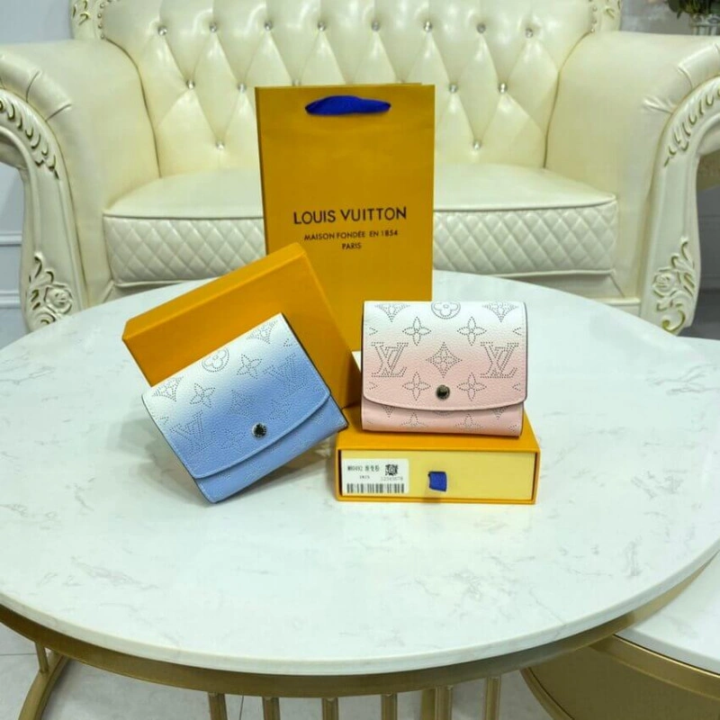 1 zipped Louis Vuitton Iris Compact Wallet in Blue Gradient Mahina Perforated Leather - Image 10