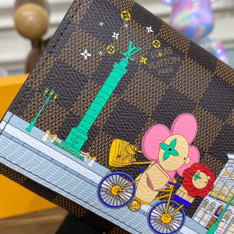 Zipped co Louis Vuitton Vivienne Holidays Damier Ebene Sarah Wallet Pink - Image 6