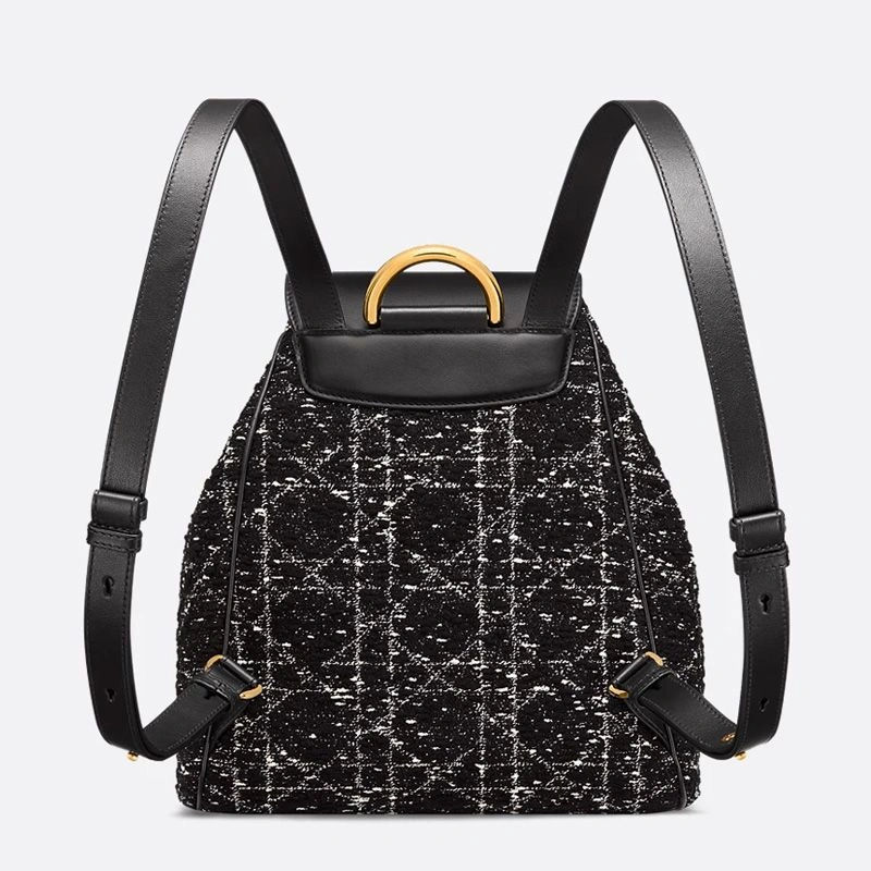 Medium Dior Caro Backpack In Cannage Motif Tweed Black Affordable 9628 - Image 3