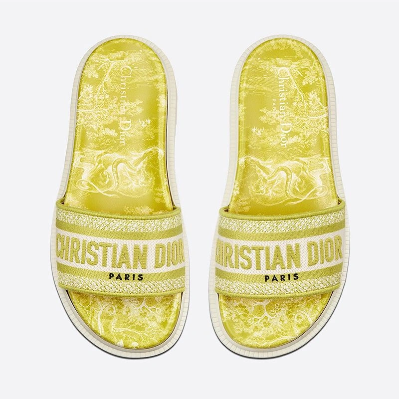 NewStyle 3952 Christian Dior Dway Slides Women Toile De Jouy Motif Cotton Lemon - Image 3