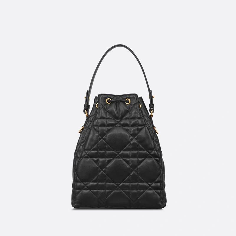 Small Dior Caro Bucket Bag In Macrocannage Lambskin Black UrbanStyle 1359 - Image 3