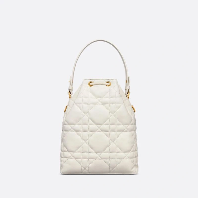 Small Dior Caro Bucket Bag In Macrocannage Lambskin White Fashionable 4125 - Image 3