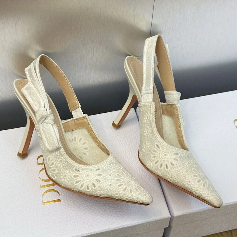 SportInspired 1828 J'Adior Slingback Pumps Women Saint-Gall Floral Motif Mesh White - Image 3
