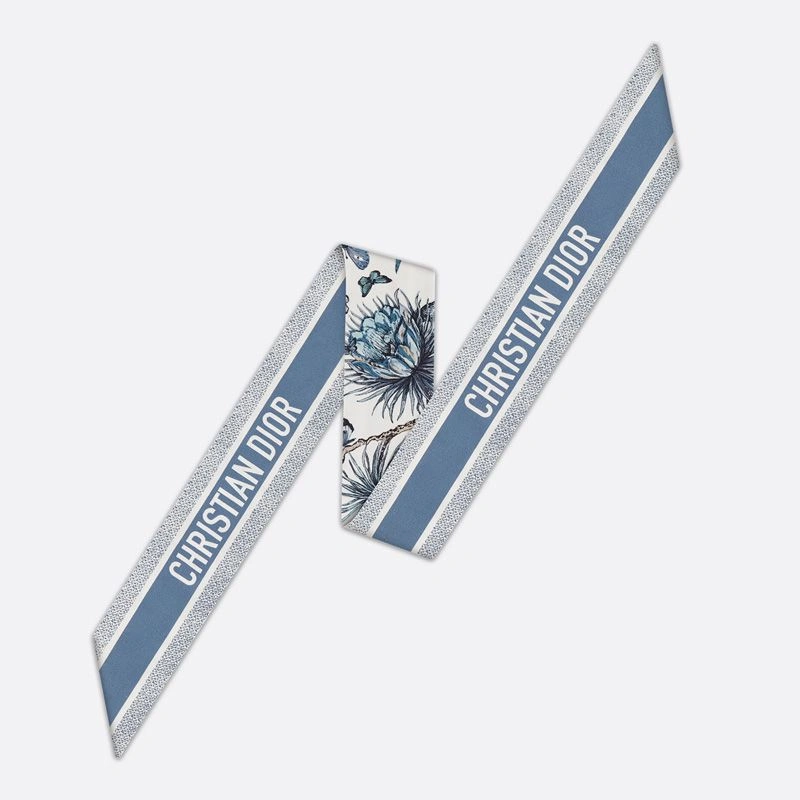 TopPick 7608 Dior Mitzah Twill In Toile de Jouy Mexico Motif Silk White Blue - Image 3