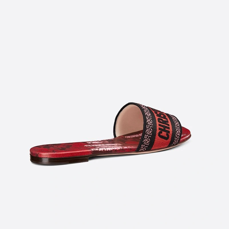 TopPick 8311 Christian Dior Dway Slides Women Tie & Dye Motif Canvas Red - Image 3