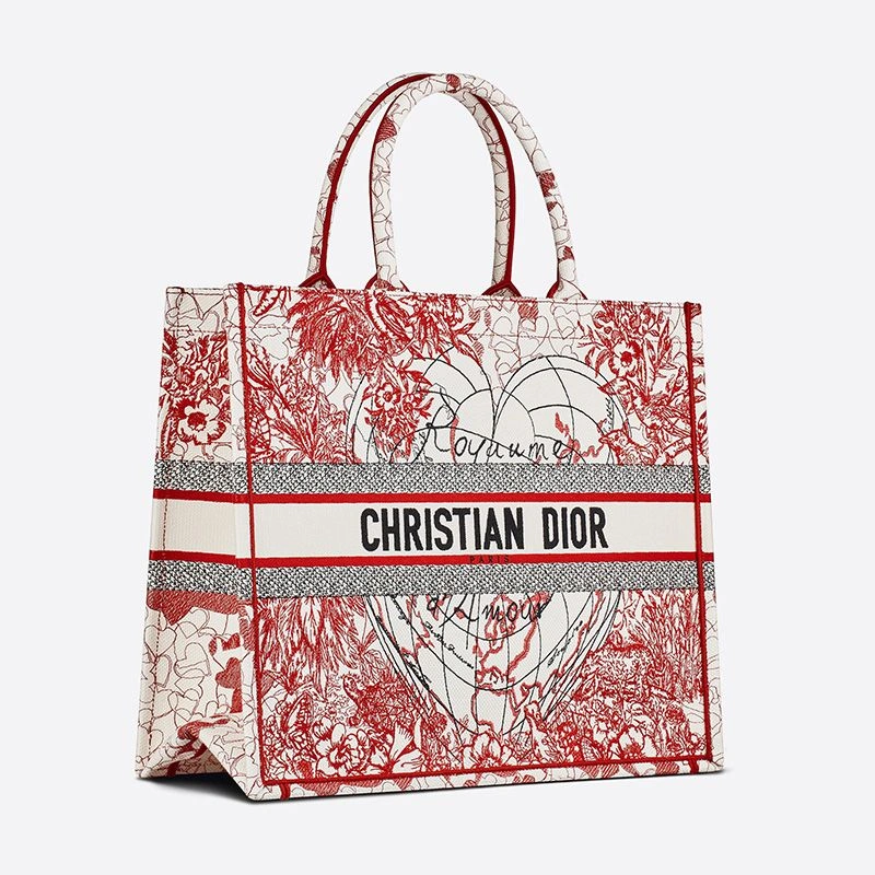 WellDesigned 6816 Dior Book Tote Dioramour D-Royaume d'Amour Motif Canvas Red White - Image 3