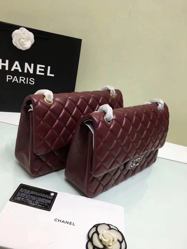 GoAnywhere CHANEL 1112 Wine Red Large Size 30cm Lambskin Leather Flap Bag With Gold Silver Hardware 839 - Image 7