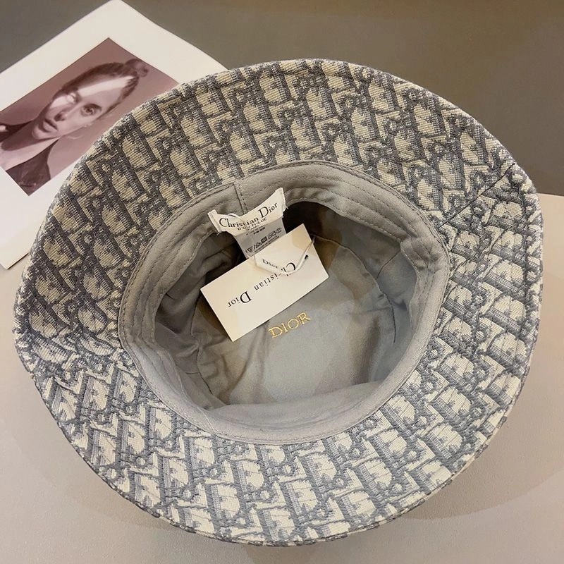 Christian Dior Bucket Hat D-Oblique Motif Cotton Grey - Image 3