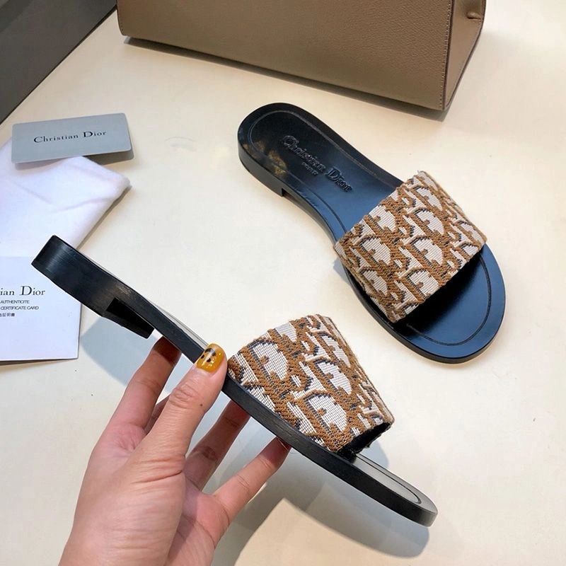 Christian Dior Dway Slides Women Oblique Motif Canvas Apricot - Image 3