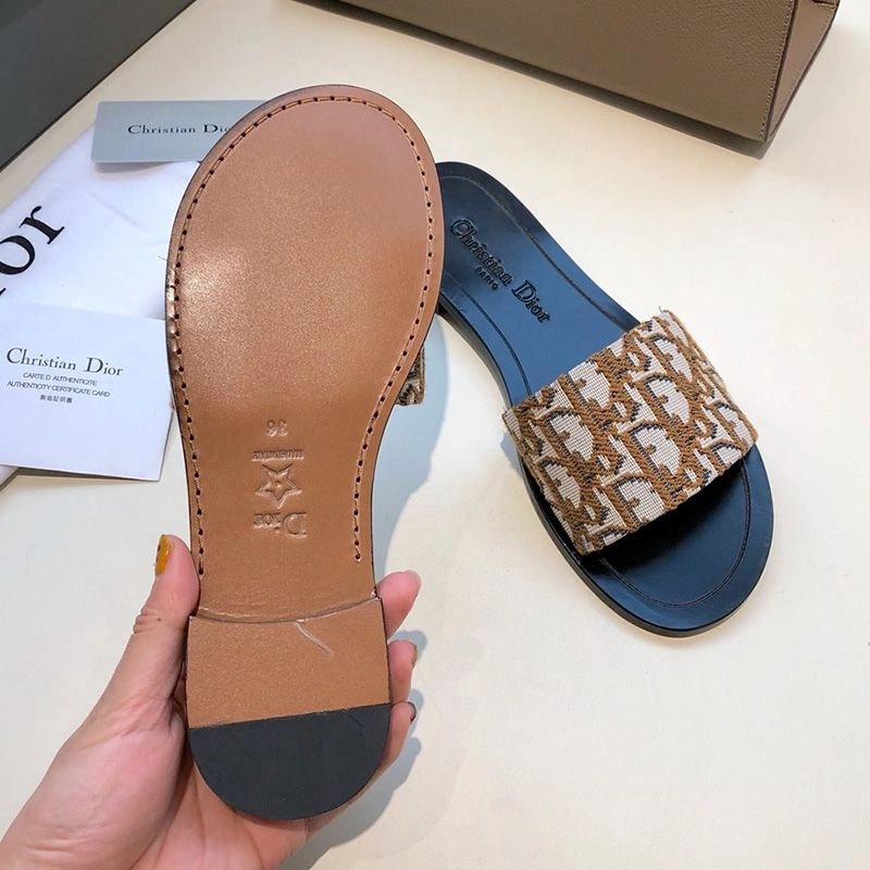 Christian Dior Dway Slides Women Oblique Motif Canvas Apricot - Image 4