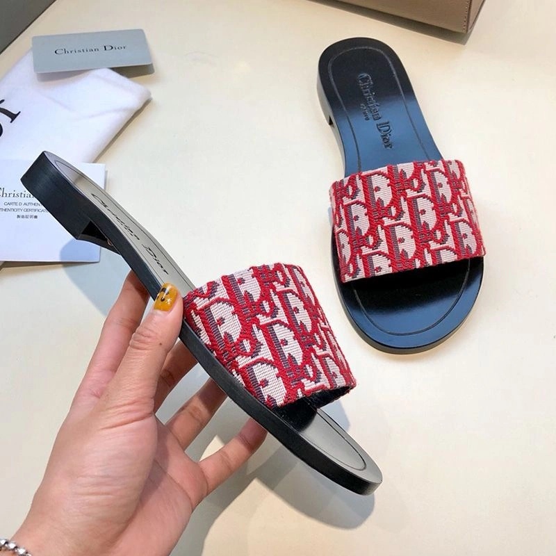Christian Dior Dway Slides Women Oblique Motif Canvas Red - Image 3