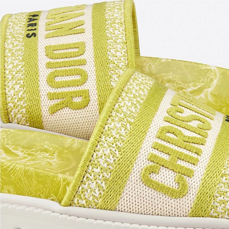 Christian Dior Dway Slides Women Toile De Jouy Motif Cotton Lemon - Image 4