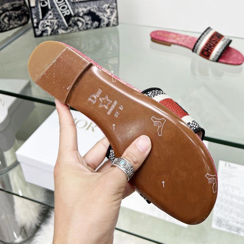 Christian Dior Dway Slides Women Brocart Motif Canvas Red - Image 3