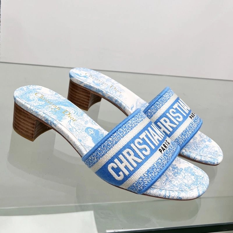 Christian Dior Dway Slides Women Toile De Jouy Motif Canvas Sky Blue - Image 4