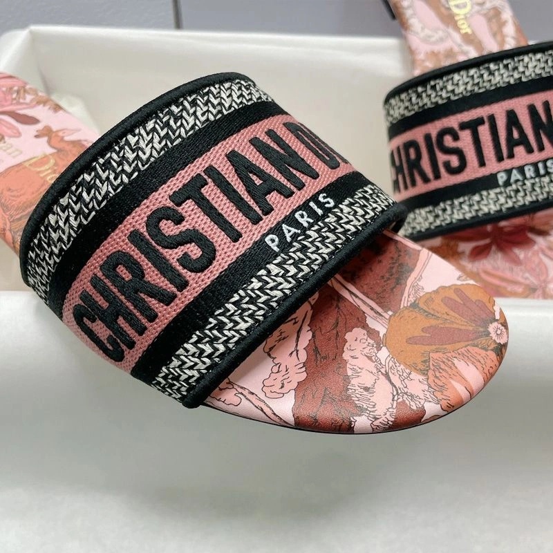 Christian Dior Dway Slides Women Toile de Jouy Voyage Motif Canvas Pink - Image 3
