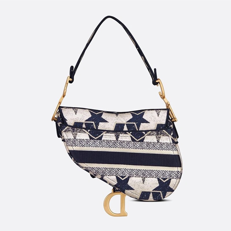 Christian Dior Saddle Bag Etoile Motif Canvas Blue White - Image 3