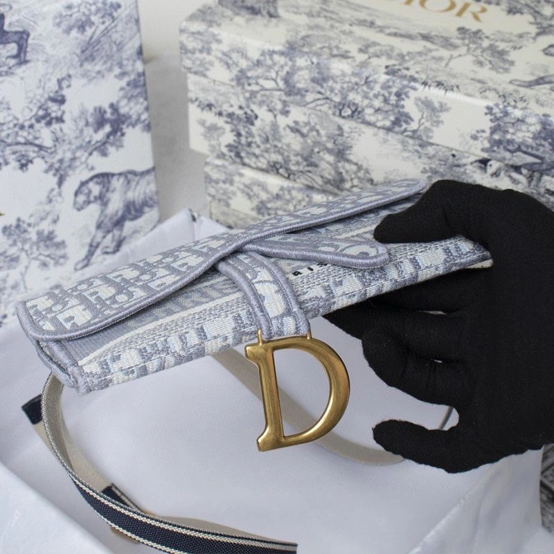 Christian Dior Saddle Slim Pouch Oblique Motif Canvas White - Image 3