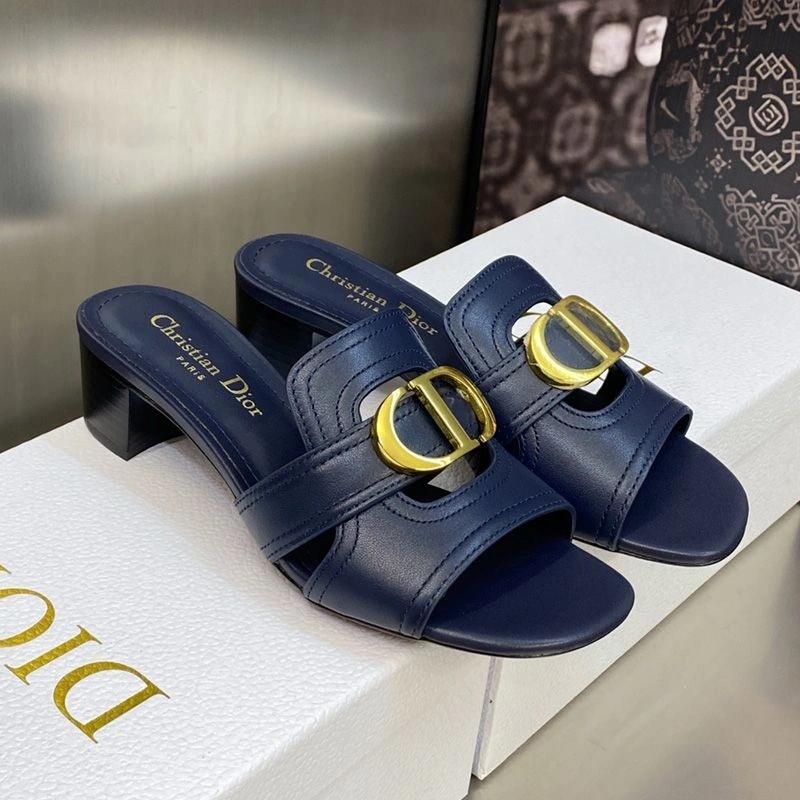 Dior 30 Montaigne Slides Women Calfskin Navy Blue - Image 4