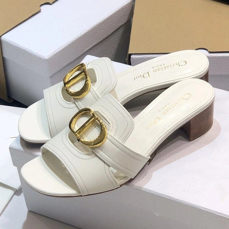 Dior 30 Montaigne Slides Women Calfskin White - Image 4