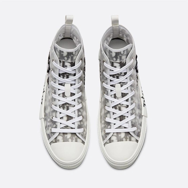 Dior B23 High-Top Sneakers Unisex Shawn Bee Oblique Motif Canvas White - Image 3