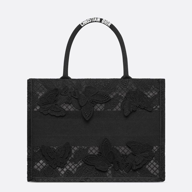 Dior Book Tote D-Lace Butterfly Motif Canvas Black - Image 3