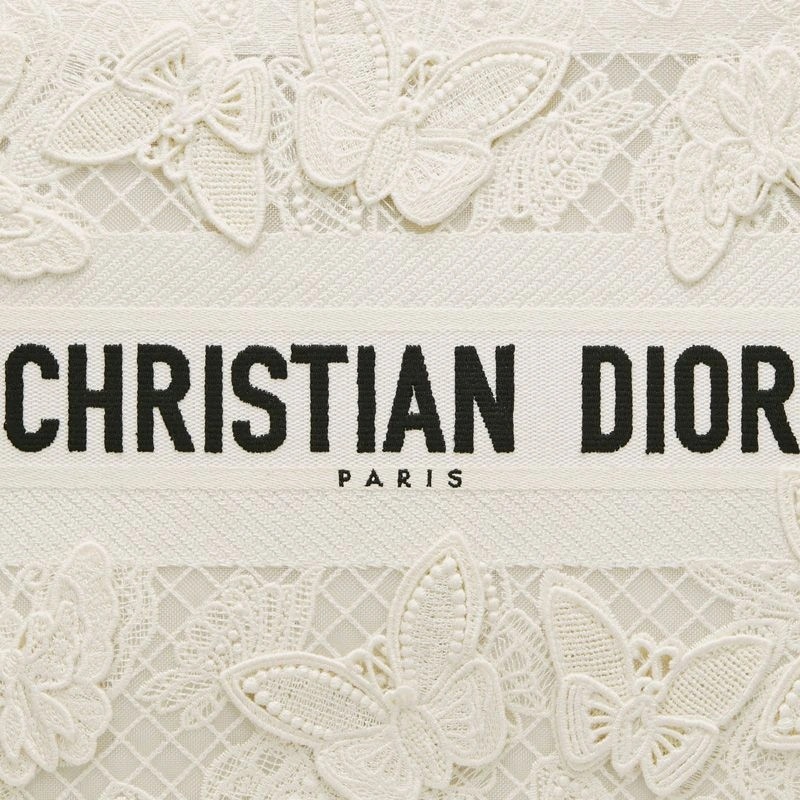 Dior Book Tote D-Lace Butterfly Motif Canvas White - Image 4
