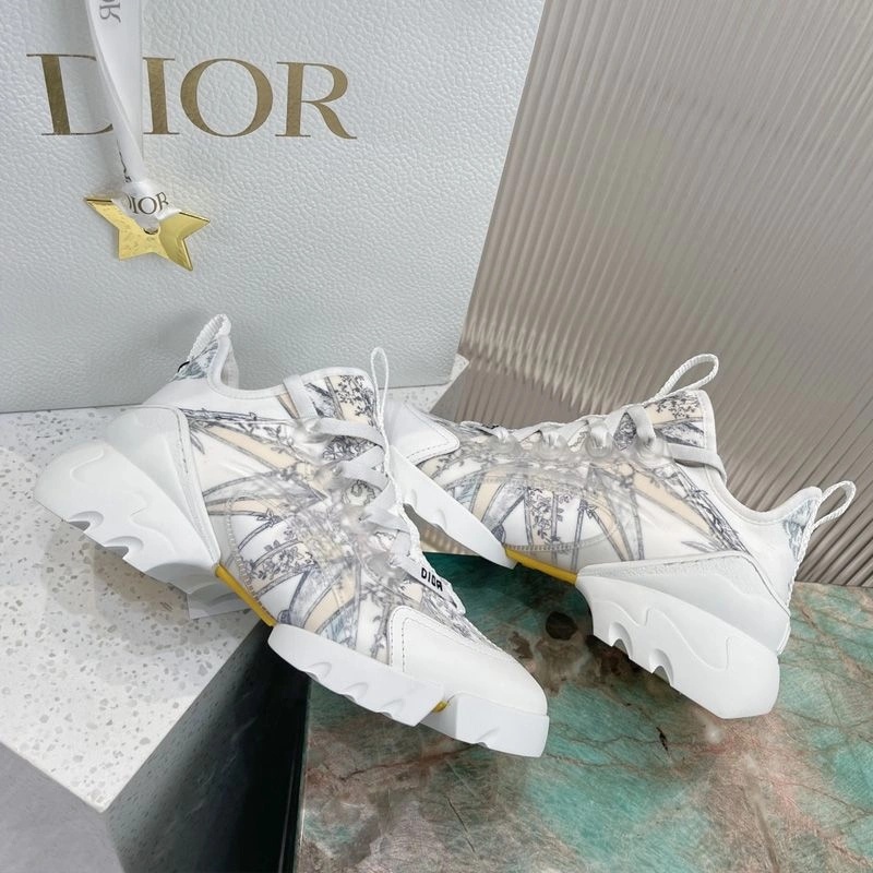 Dior D-Connect Sneakers Women Reve d'Infini Motif Technical Fabric White Beige - Image 4
