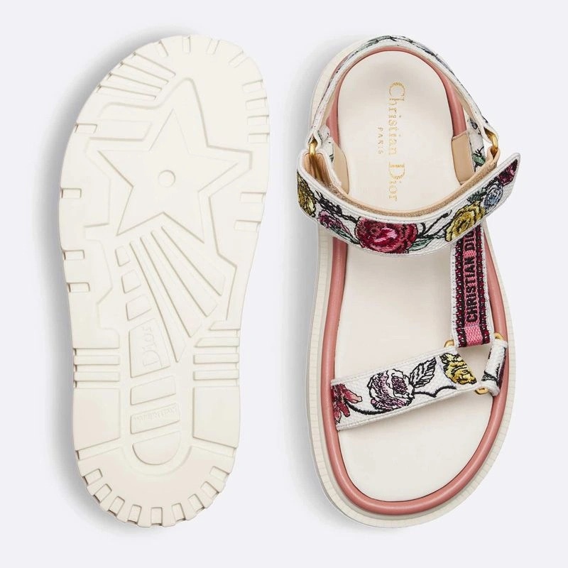 Dior D-Wave Sandals Women Florilegio Motif Canvas White - Image 4