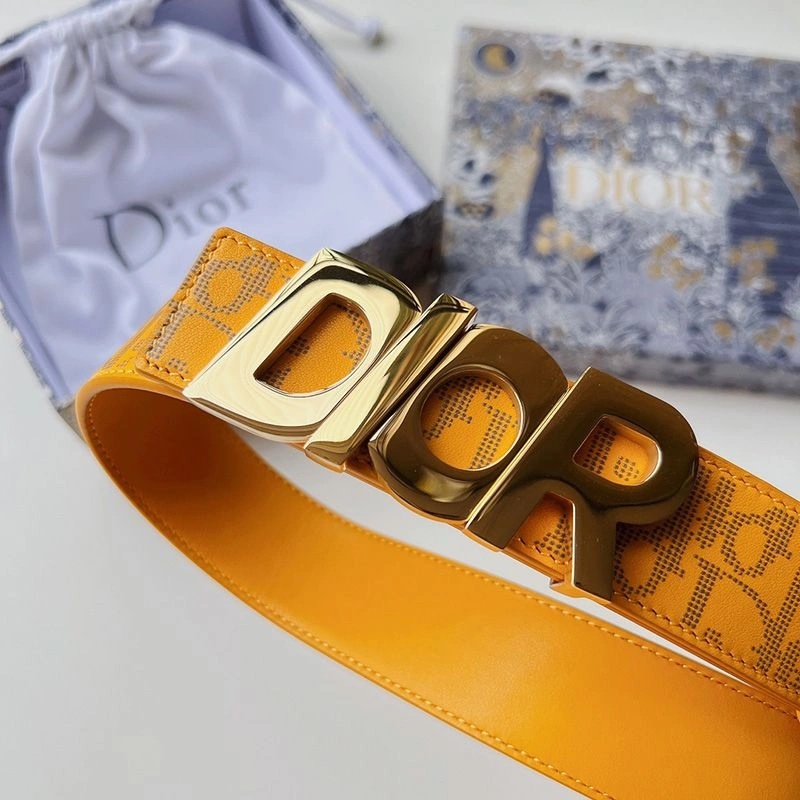 Dior Italic Buckle Reversible Belt Oblique Galaxy Leather Yellow - Image 3