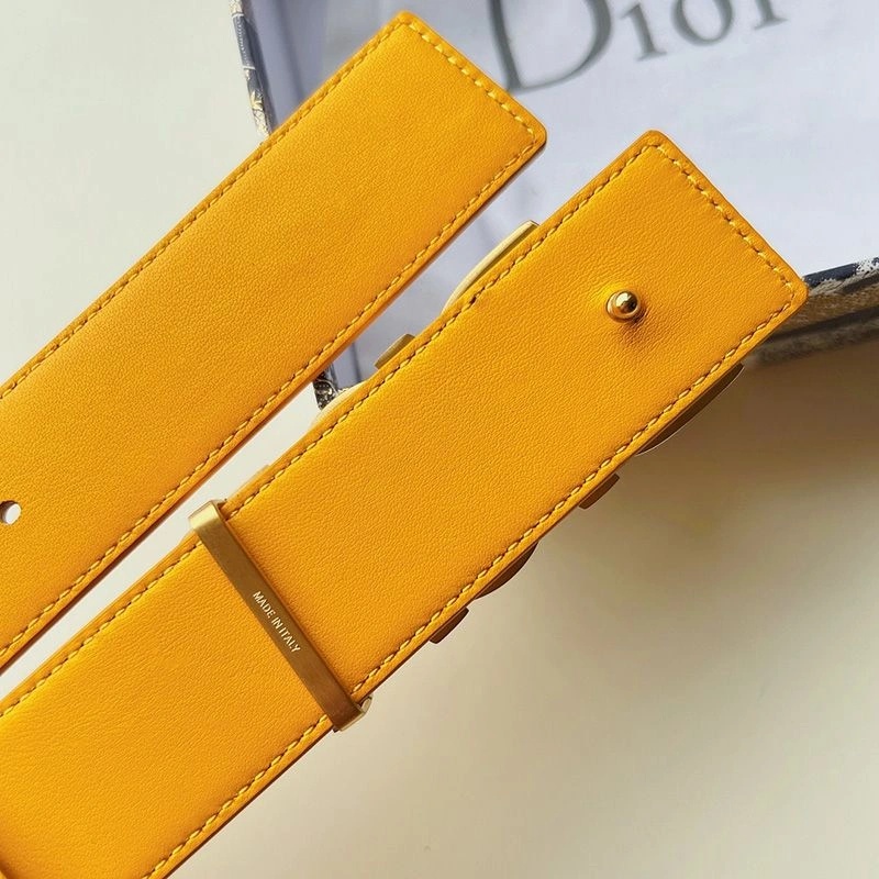 Dior Italic Buckle Reversible Belt Oblique Galaxy Leather Yellow - Image 4