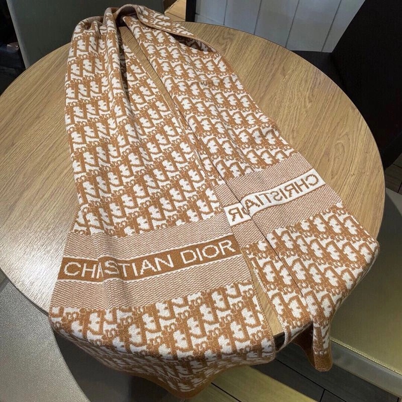 Dior Scarf Oblique Motif Technical Cashmere Khaki - Image 3