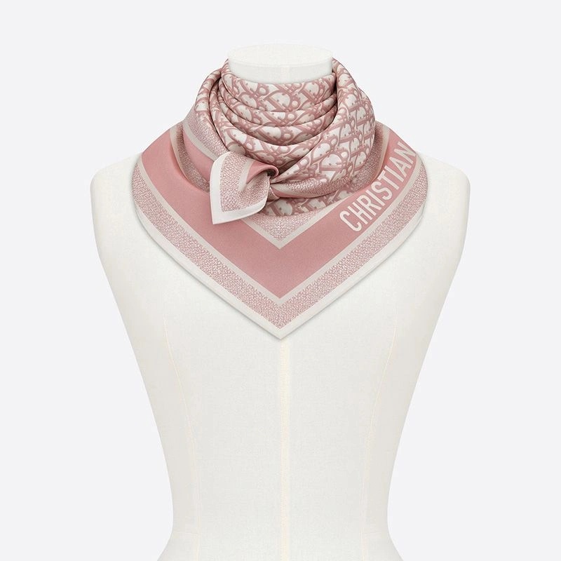 Dior Square Scarf Oblique Diortwin Motif Silk Cherry Grey - Image 3