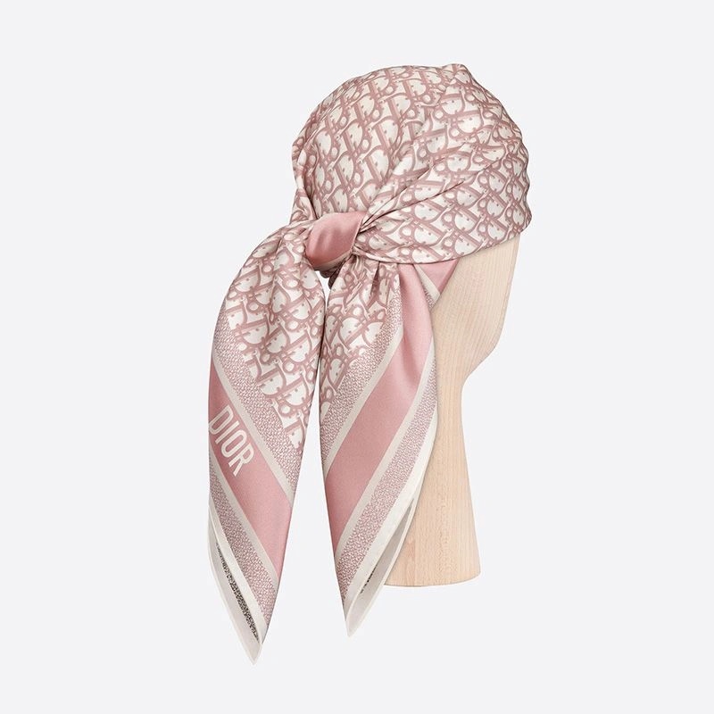 Dior Square Scarf Oblique Diortwin Motif Silk Cherry Grey - Image 4