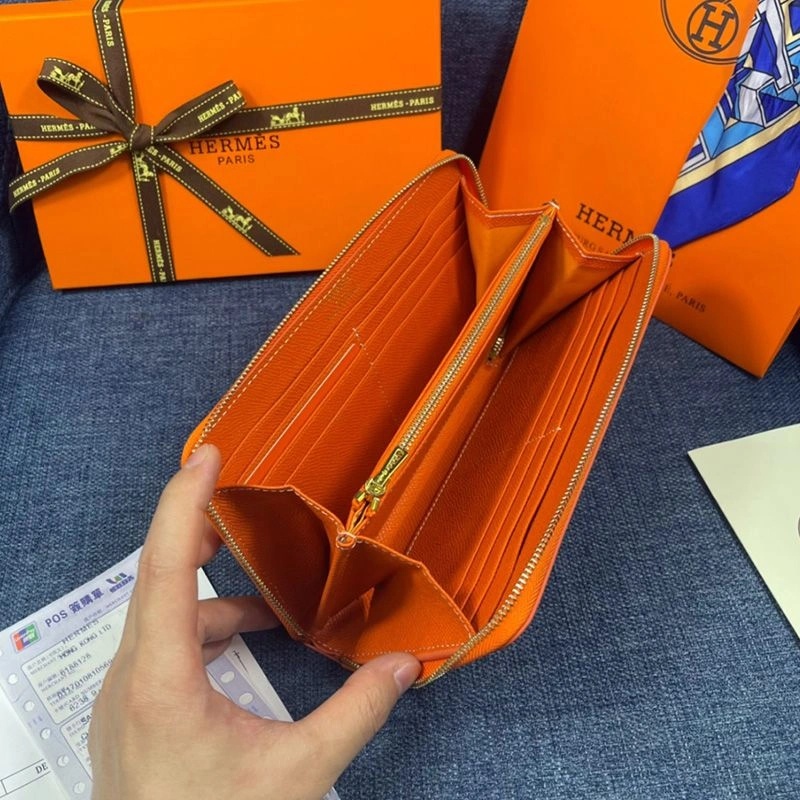 Hermes Azap Wallet Epsom Leather Gold Hardware In Orange - Image 3