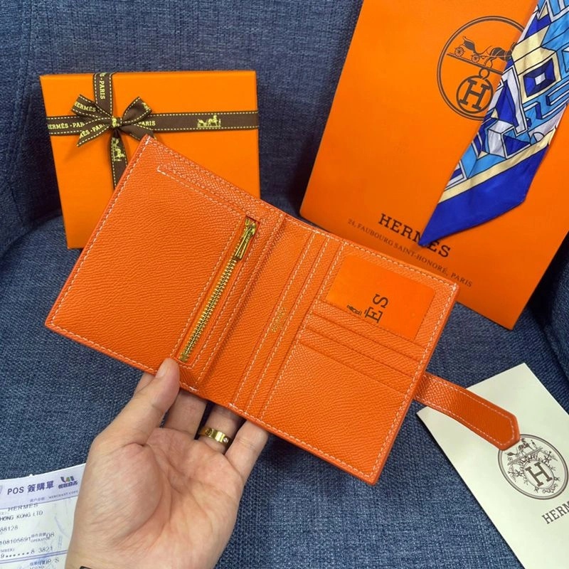 Hermes Bearn Compact Wallet Epsom Leather Gold Hardware In Orange - Image 3