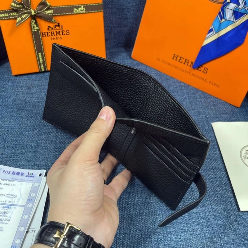 Hermes Bearn Compact Wallet Togo Leather Palladium Hardware In Black - Image 4