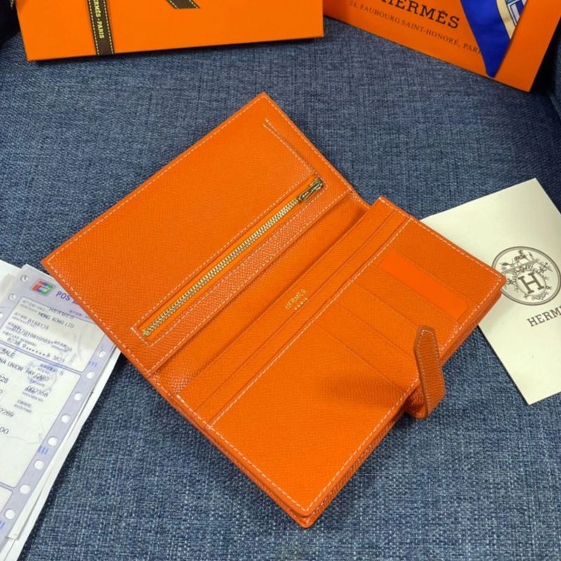 Hermes Bearn Wallet Epsom Leather Gold Hardware In Orange - Image 3