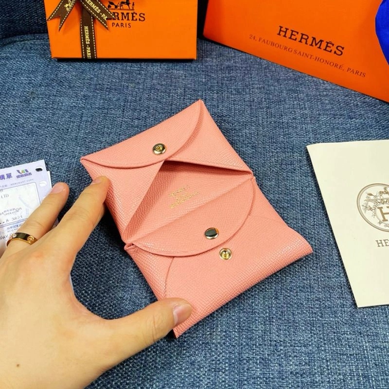 Hermes Calvi Card Holder Epsom Leather Gold Hardware In Pink - Image 3