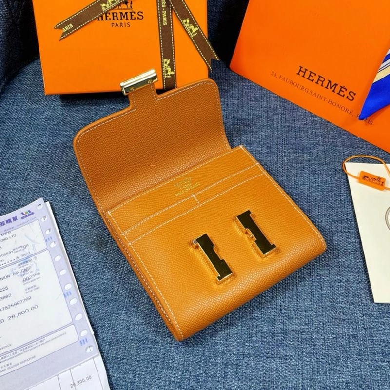 Hermes Constance Compact Wallet Epsom Leather Gold Hardware In Brown - Image 3