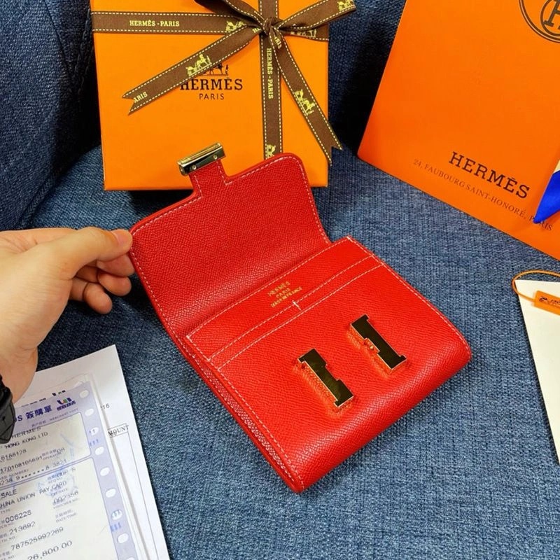Hermes Constance Compact Wallet Epsom Leather Gold Hardware In Red - Image 3