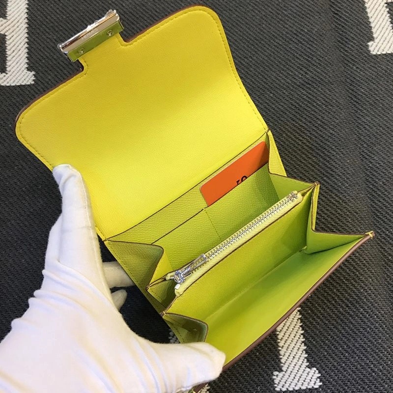 Hermes Constance Compact Wallet Epsom Leather Palladium Hardware In Yellow - Image 4