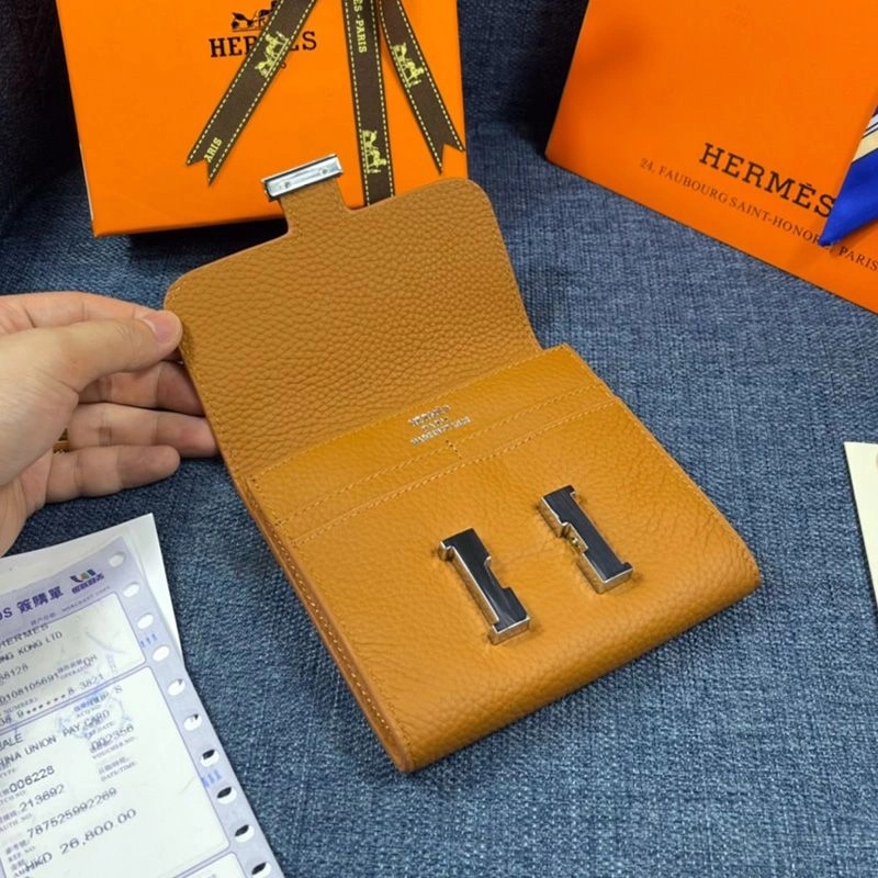 Hermes Constance Compact Wallet Togo Leather Palladium Hardware In Brown - Image 3