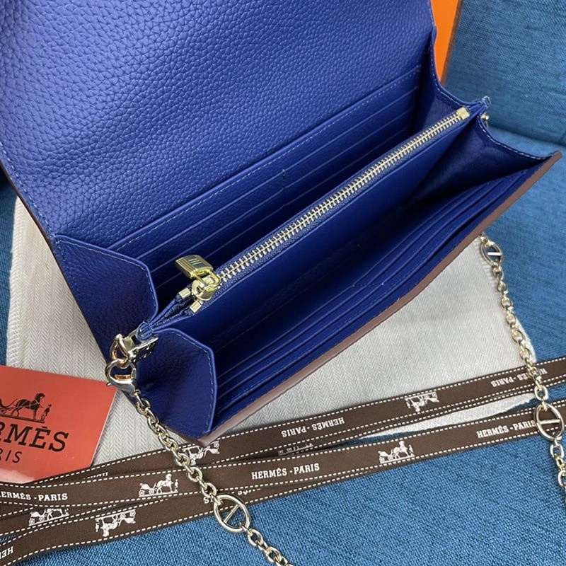 Hermes Constance Wallet with Chain Togo Leather Gold Hardware In Blue - Image 4