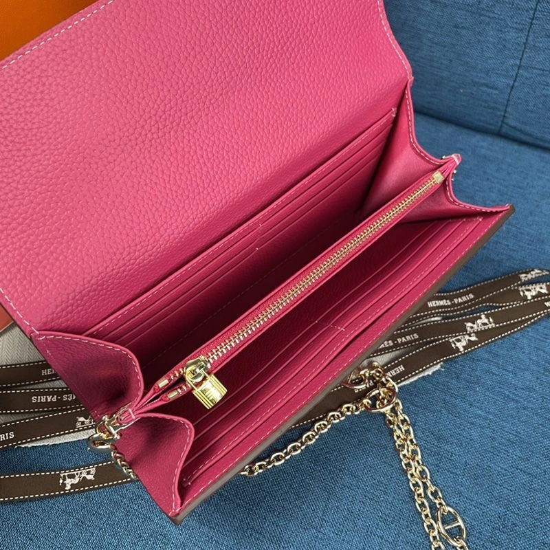 Hermes Constance Wallet with Chain Togo Leather Gold Hardware In Rose - Image 4