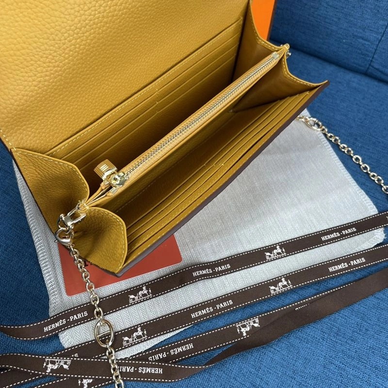 Hermes Constance Wallet with Chain Togo Leather Gold Hardware In Yellow - Image 4