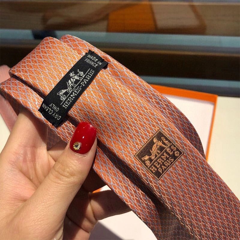 Hermes Crosslines Silk Tie In Orange - Image 3