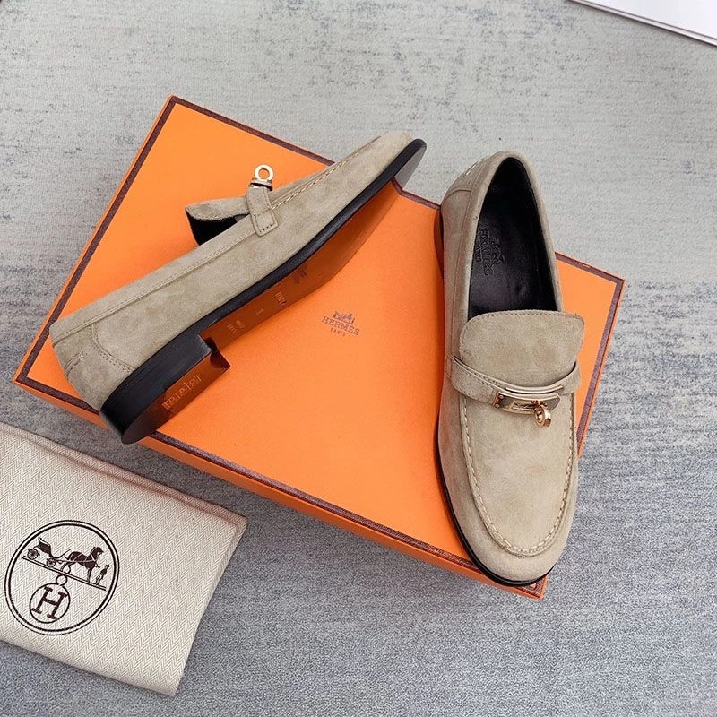 Hermes Destin Loafers Women Suede with Kelly Buckle In Khaki - Image 3