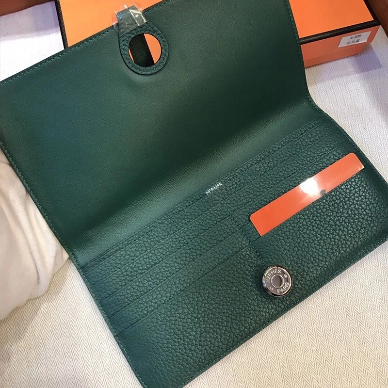 Hermes Dogon Long Wallet Togo Leather Palladium Hardware In Green - Image 3
